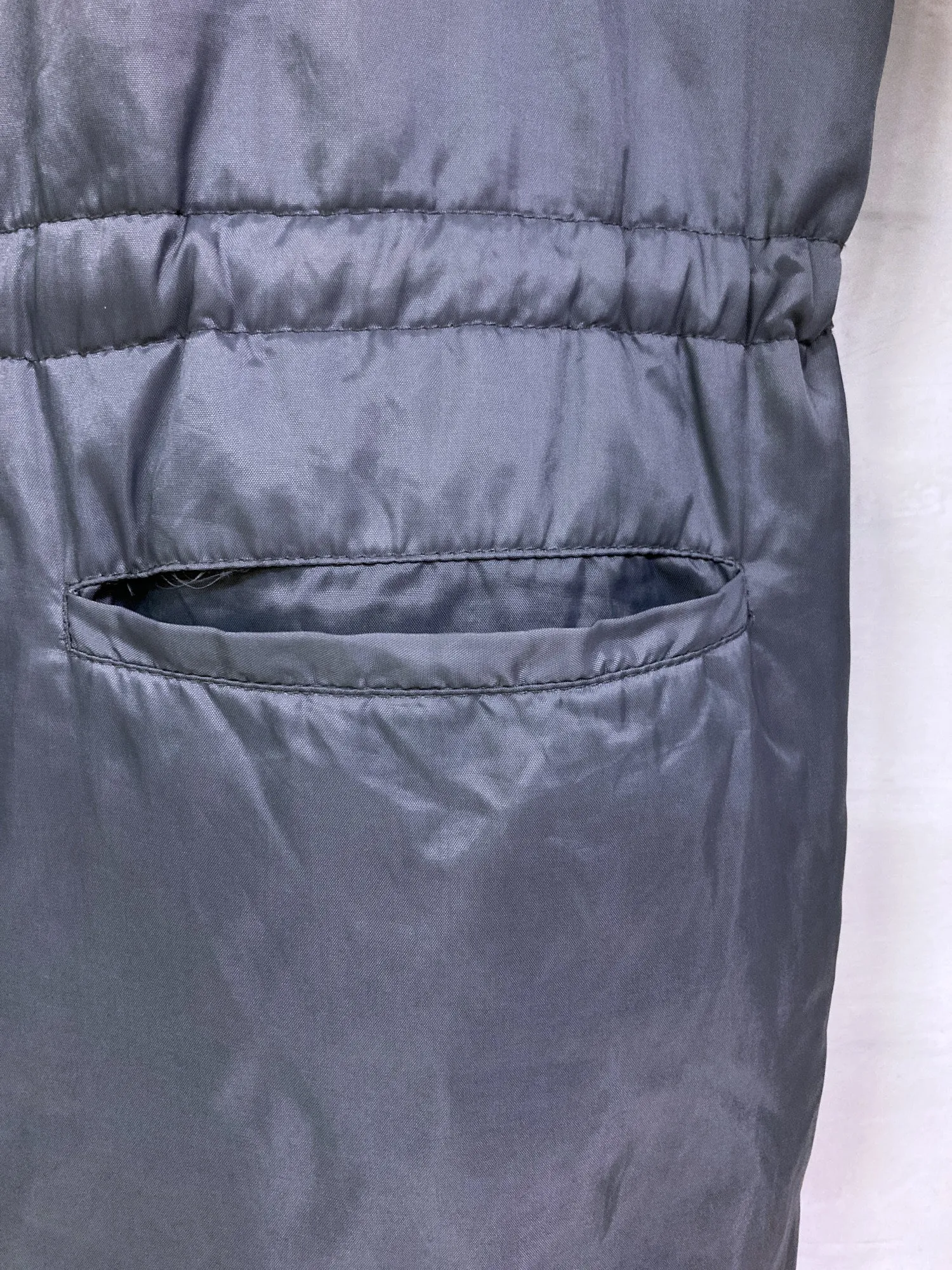 Jean Colonna padded grey nylon covered zip high neck coat - approx M