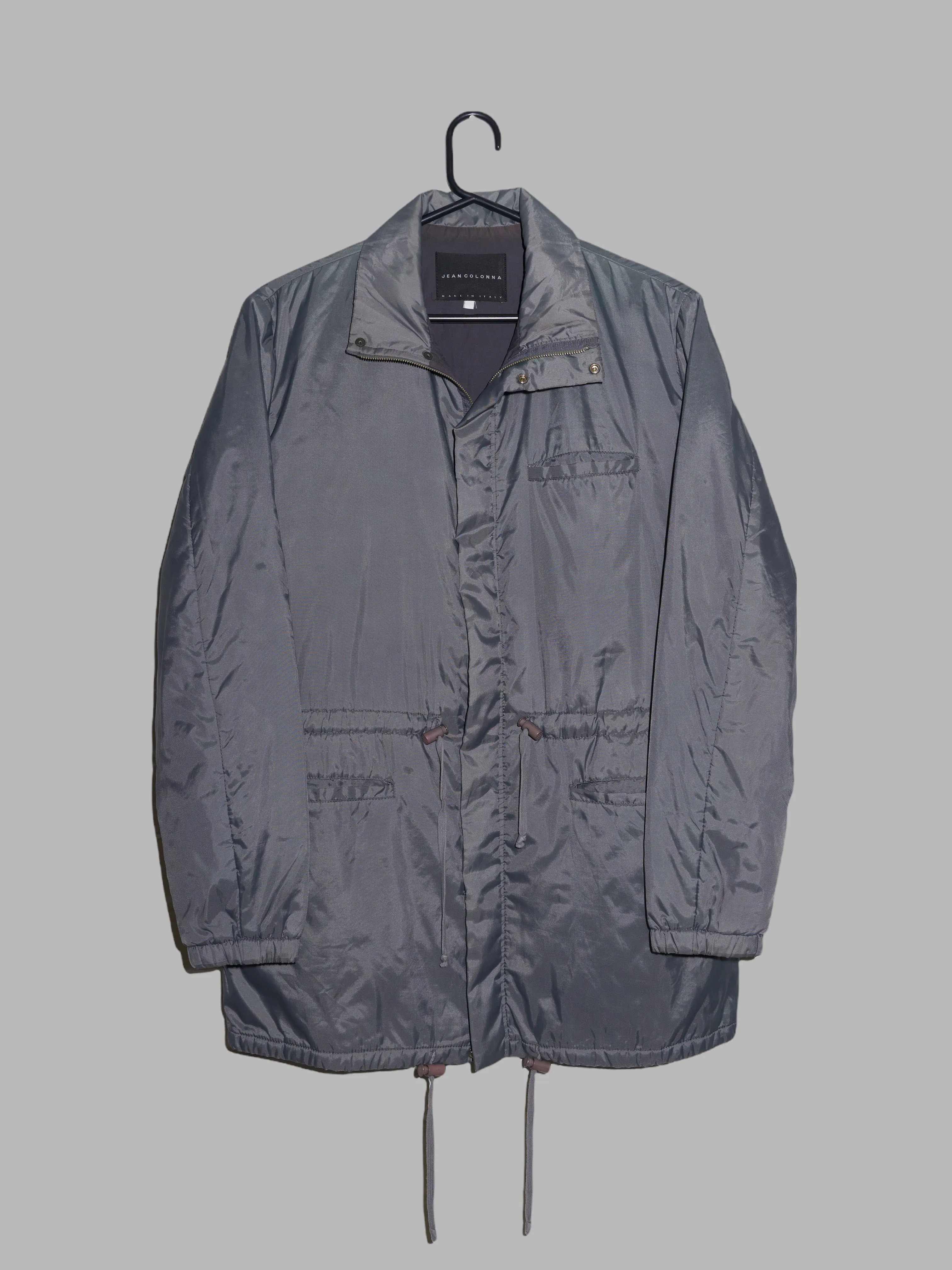 Jean Colonna padded grey nylon covered zip high neck coat - approx M