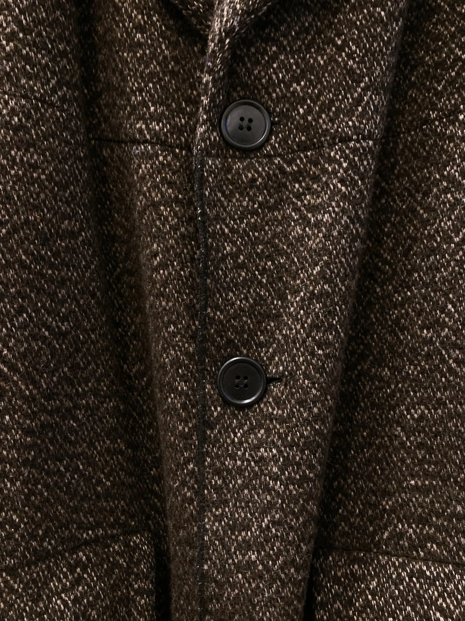 Jean Colonna textured brown knit overlocked three button coat - size M