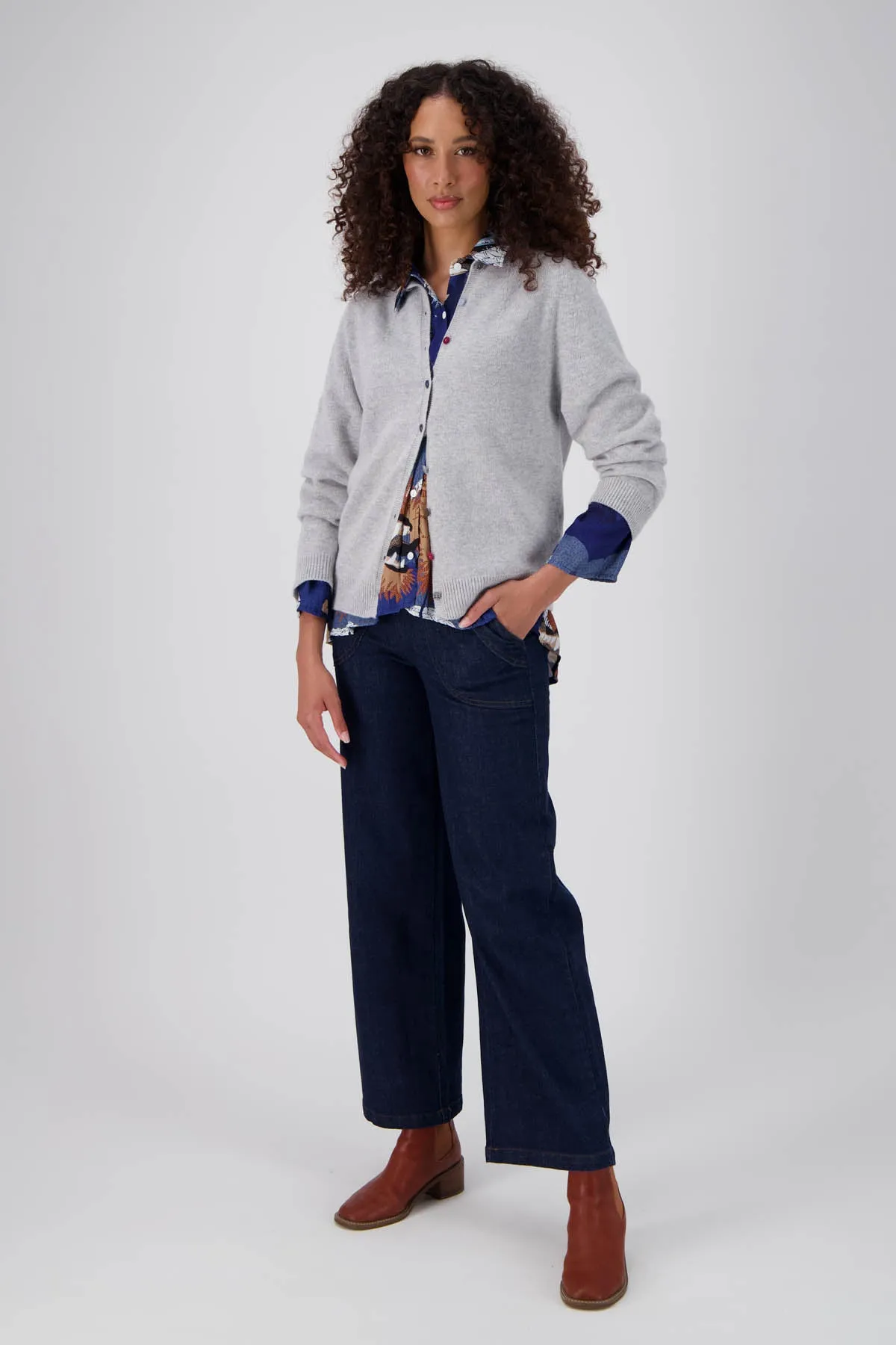 Kyoto Button Cardigan Light Grey