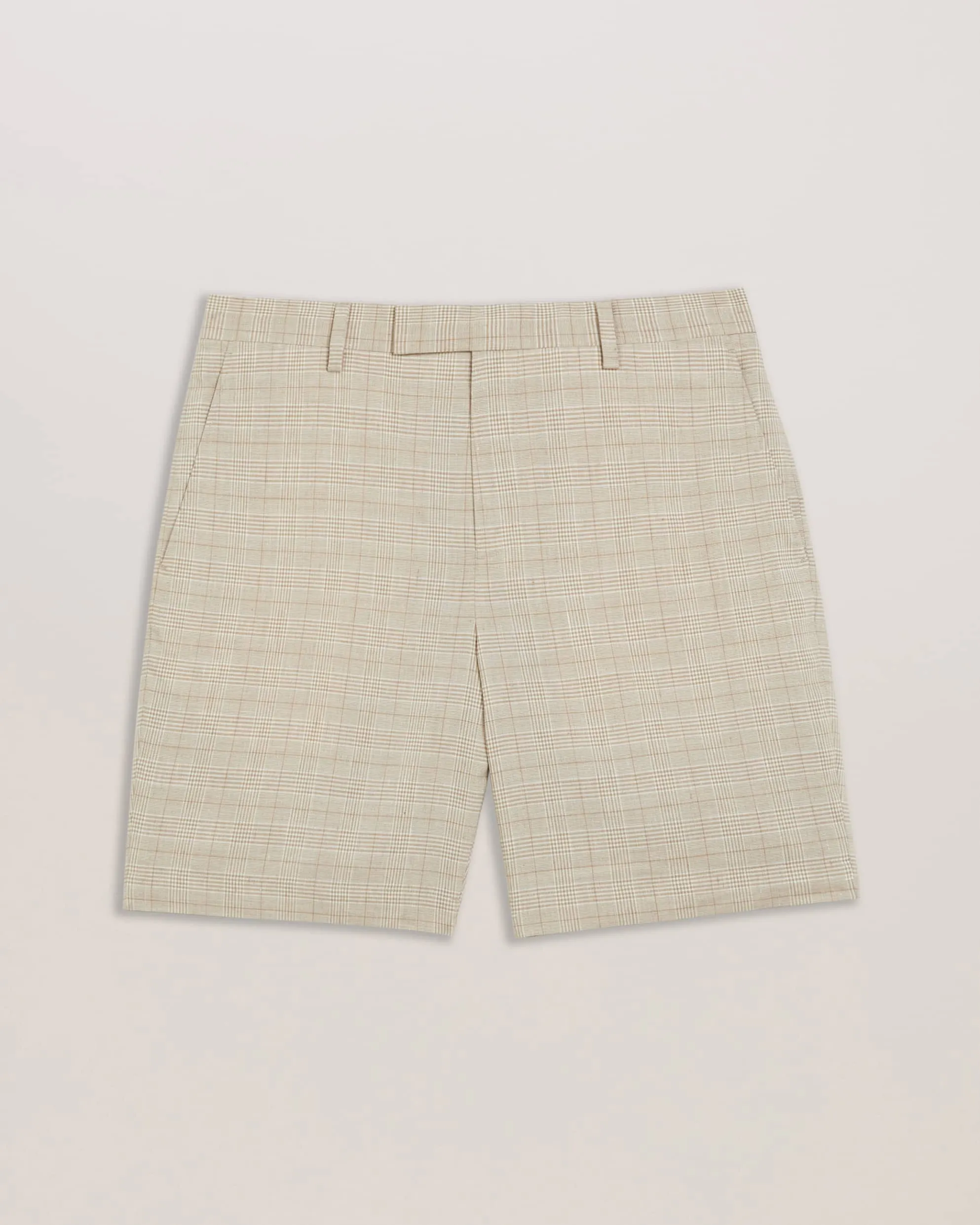 Lambath Slim Fit Check Linen Blend Shorts Taupe