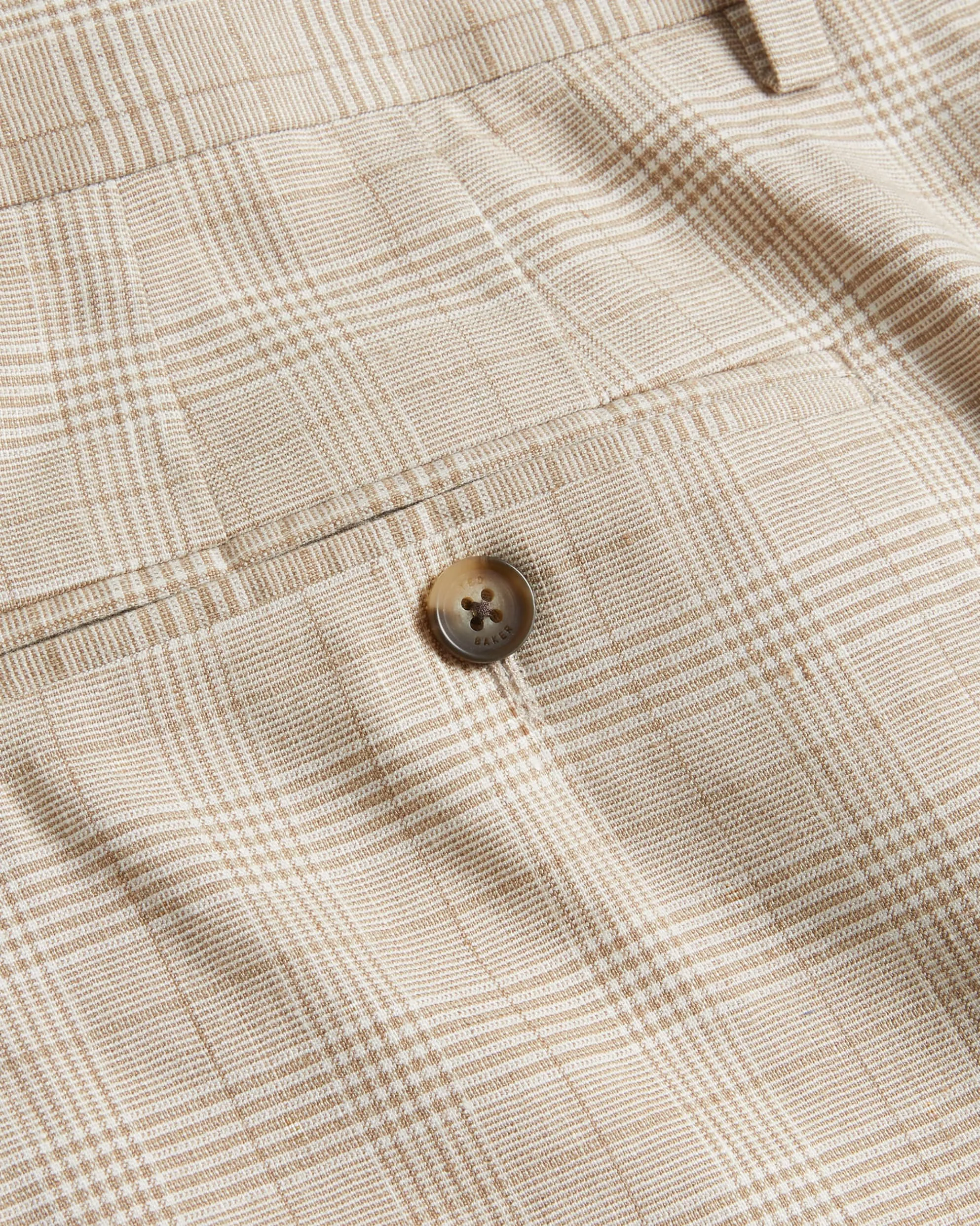 Lambath Slim Fit Check Linen Blend Shorts Taupe
