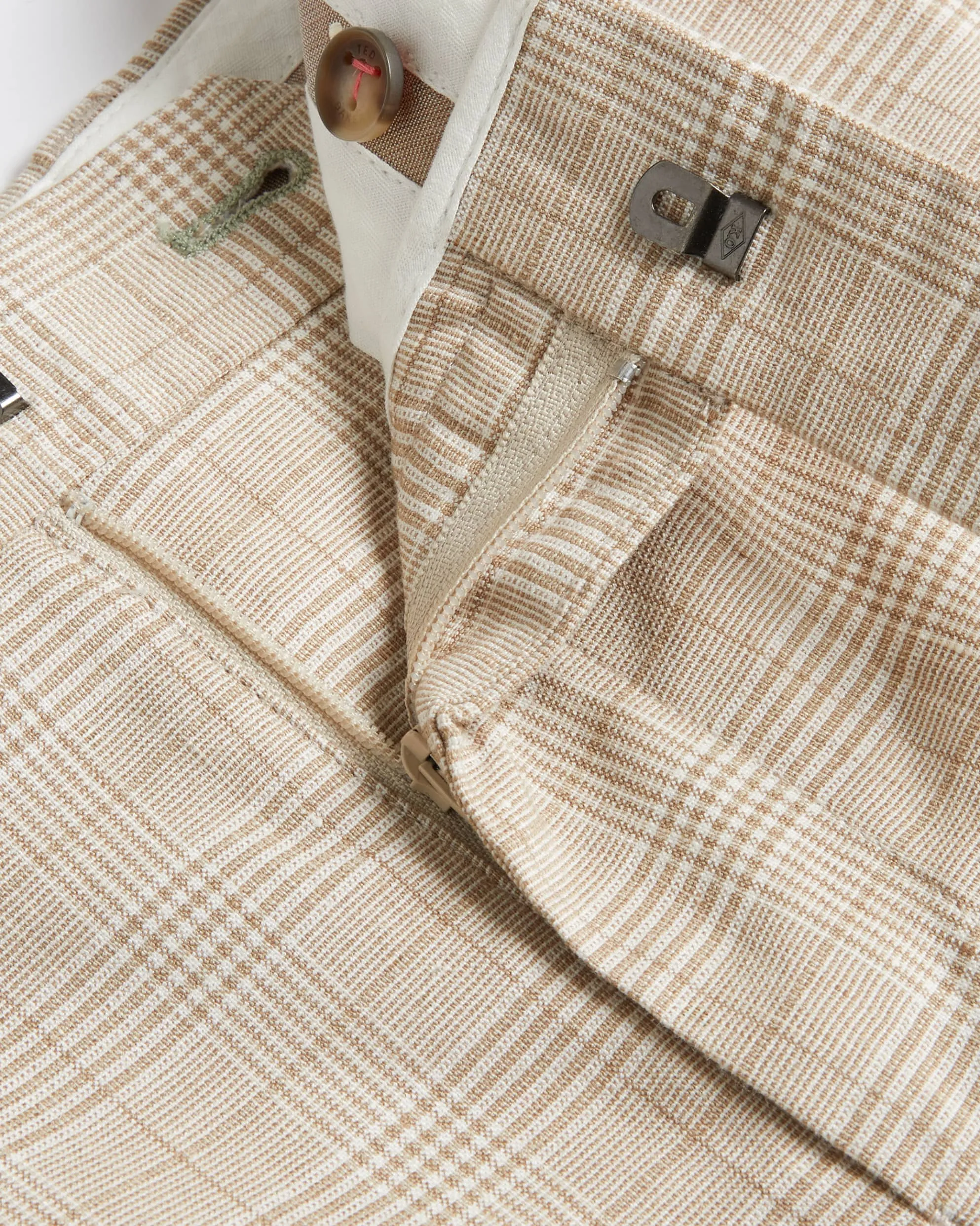 Lambath Slim Fit Check Linen Blend Shorts Taupe