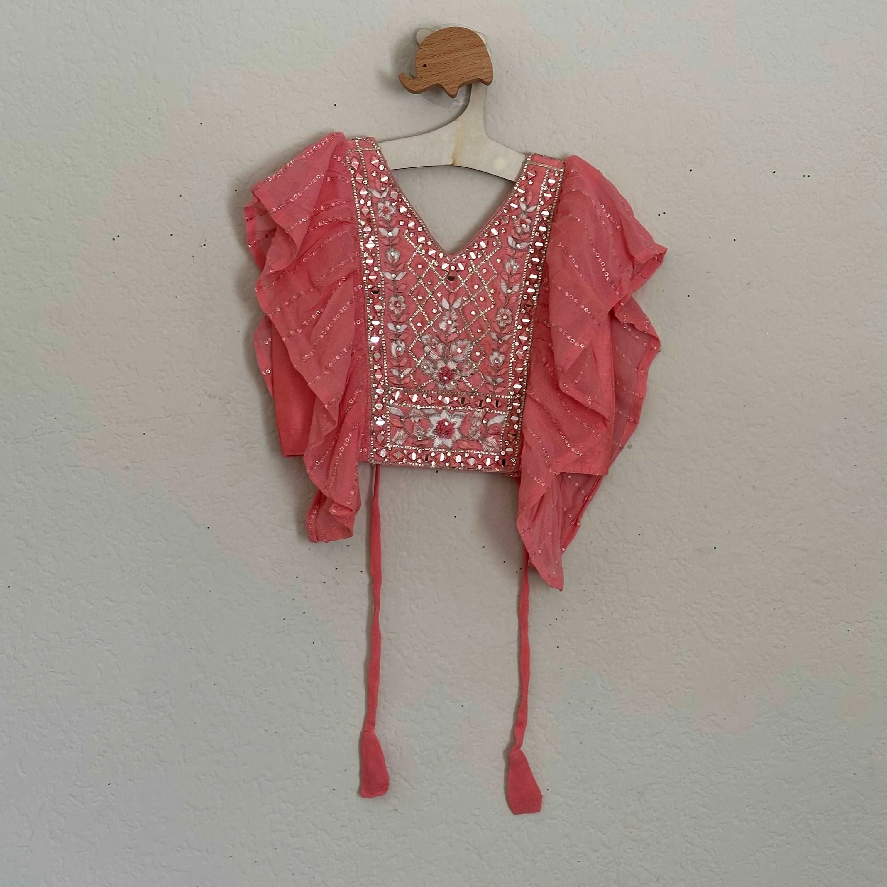 Lovely Peach and Half White Crop Top and Skirt with Sequence Work