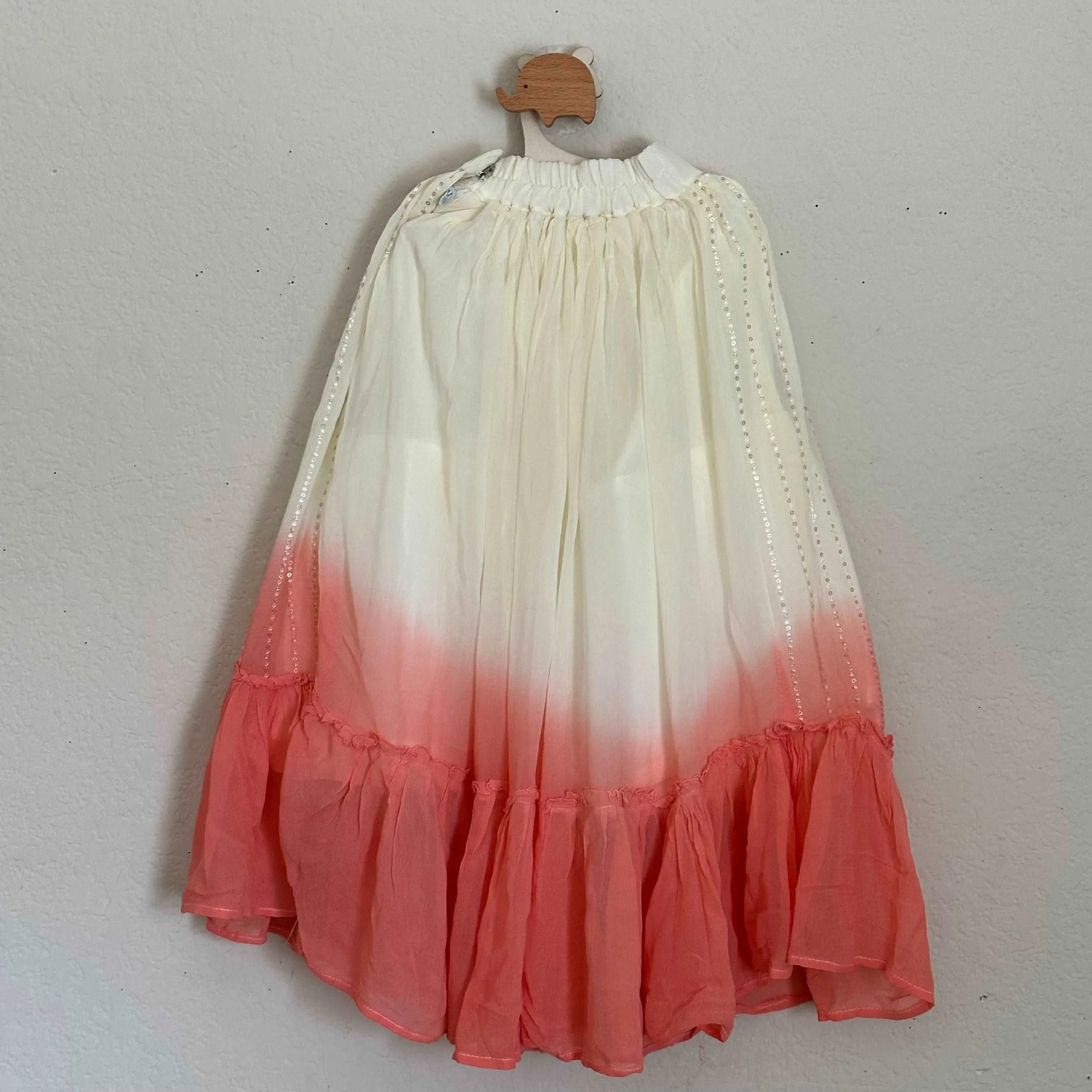 Lovely Peach and Half White Crop Top and Skirt with Sequence Work
