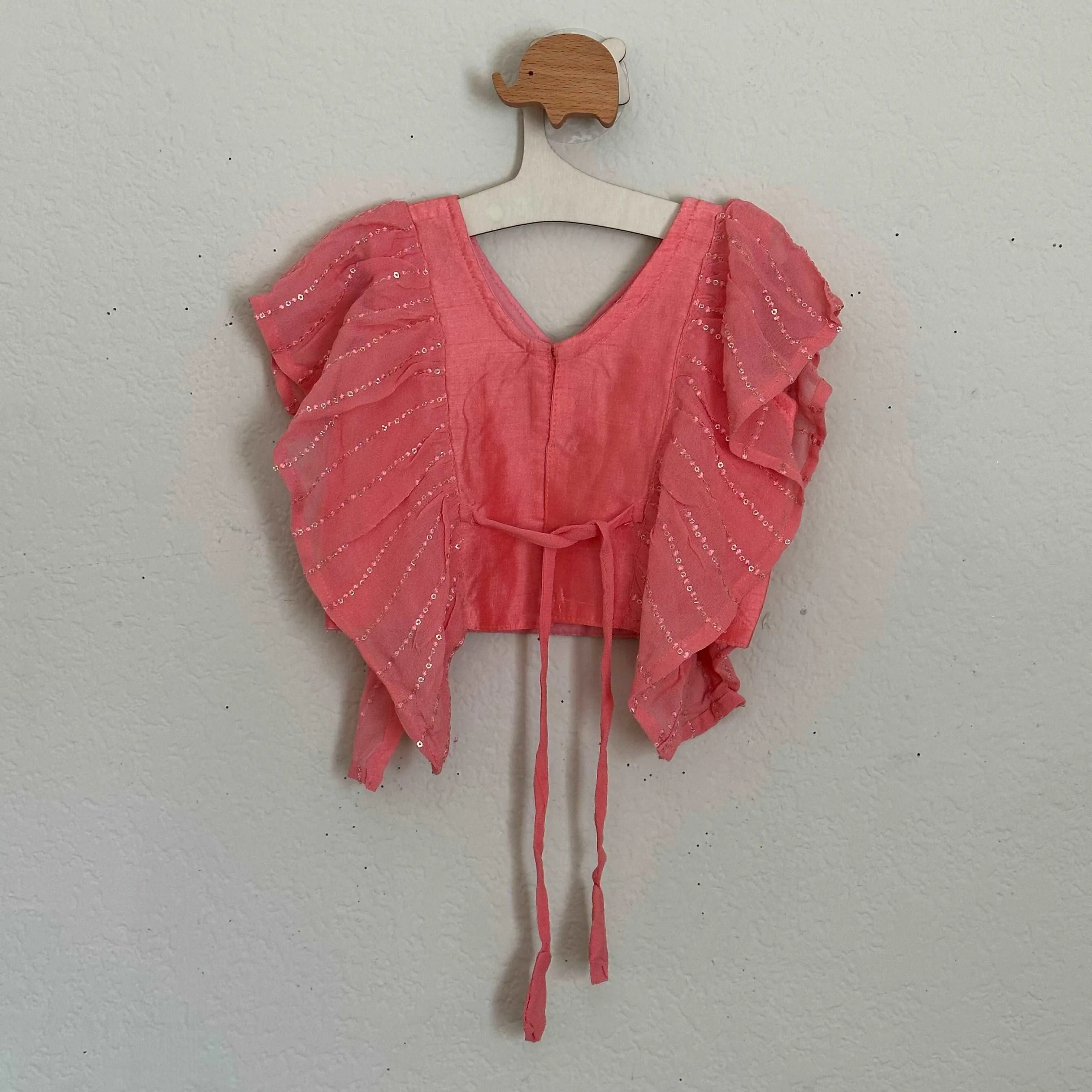 Lovely Peach and Half White Crop Top and Skirt with Sequence Work