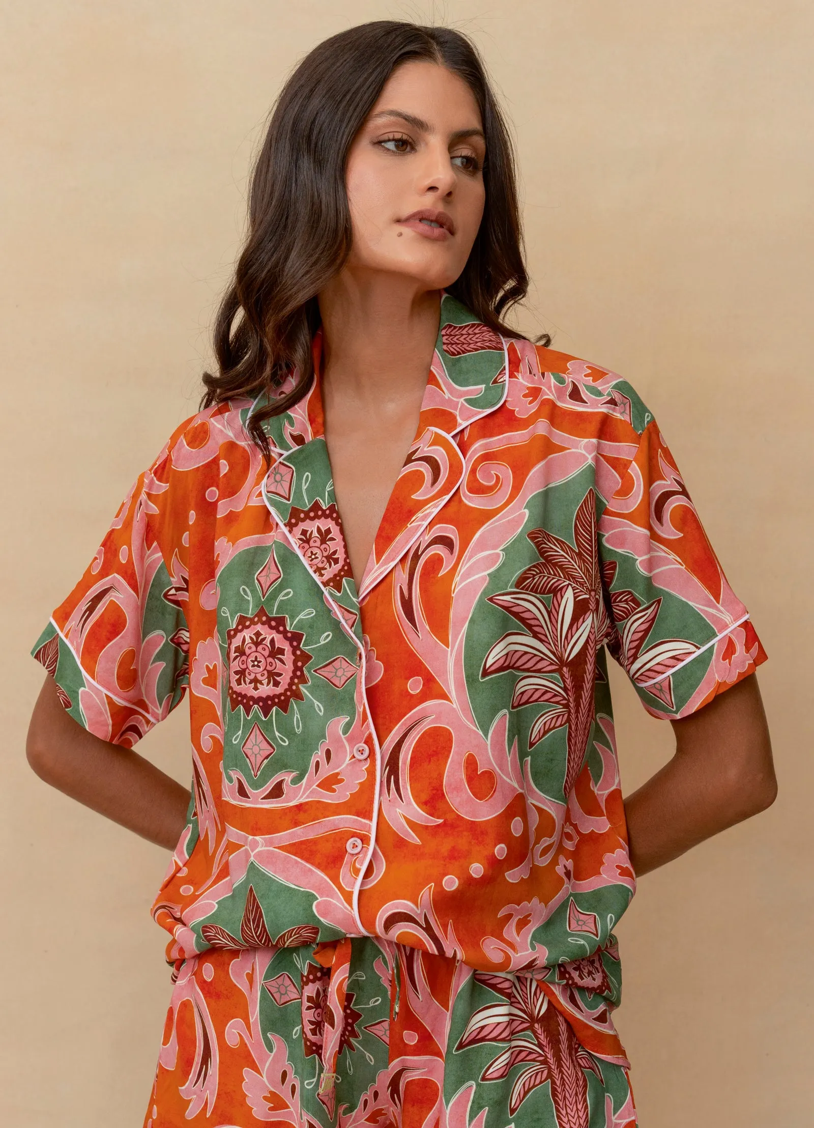 Maaji Chili Damask Slumber Short Sleeve Short Set