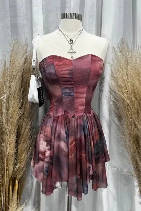 Melina Pleated Mini Dress (Mauve Multi)