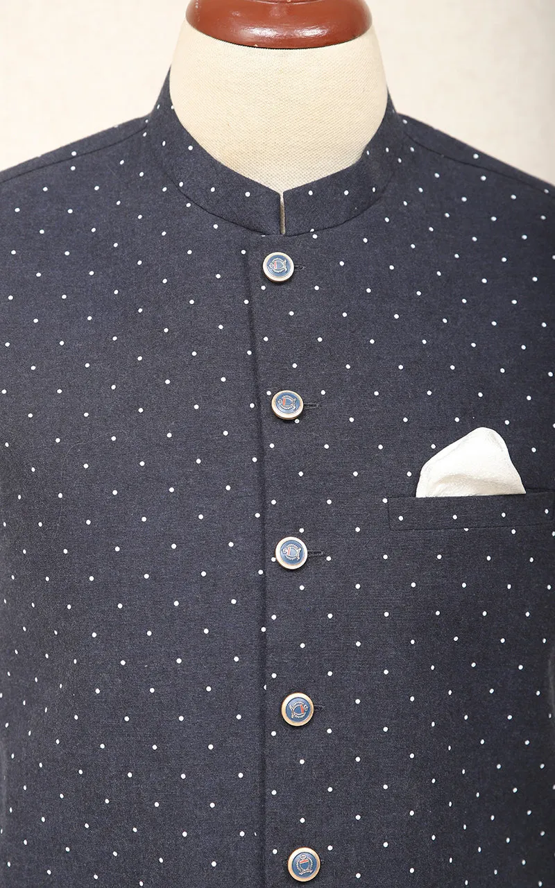 Men Premium Dotted Waistcoat Navy
