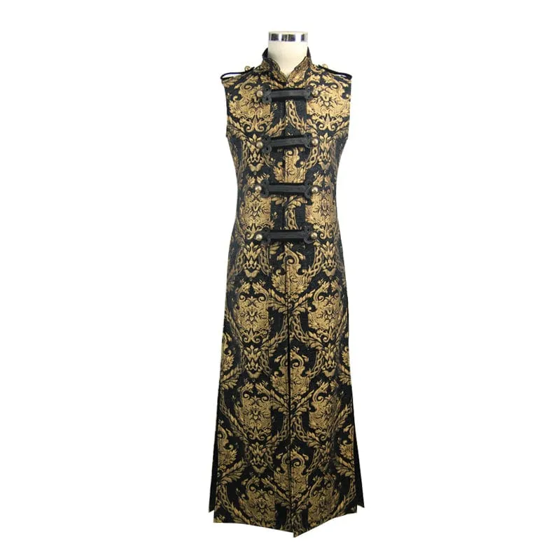 Men's Gothic Stand Collar Totem Embroidered Waistcoat Golden