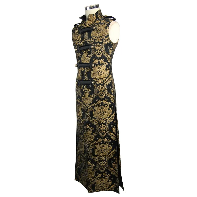 Men's Gothic Stand Collar Totem Embroidered Waistcoat Golden