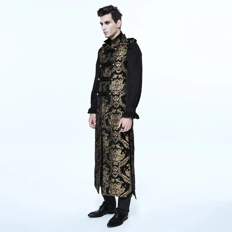 Men's Gothic Stand Collar Totem Embroidered Waistcoat Golden