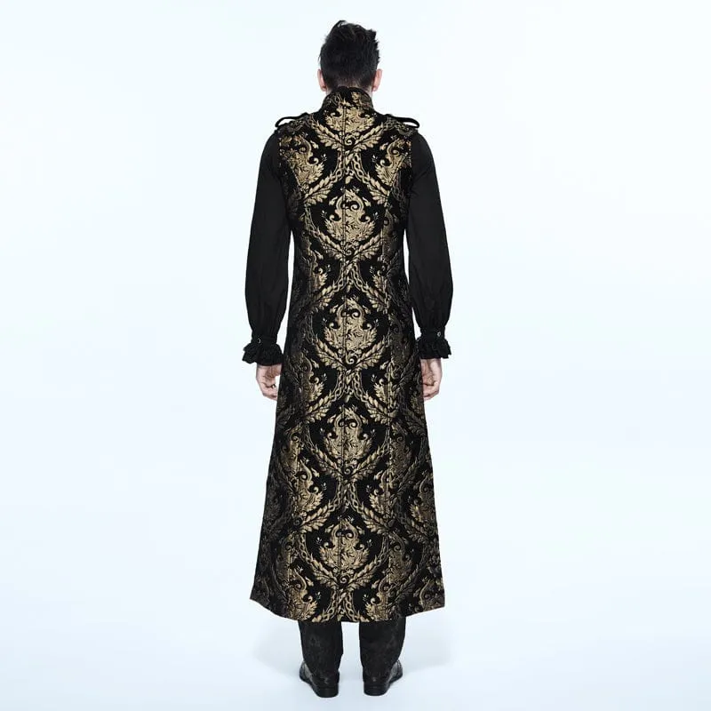 Men's Gothic Stand Collar Totem Embroidered Waistcoat Golden