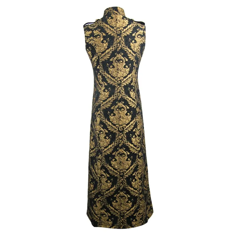 Men's Gothic Stand Collar Totem Embroidered Waistcoat Golden