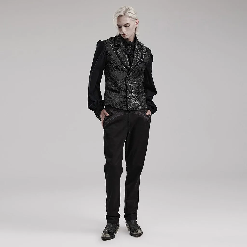 Men's Gothic V-neck Splice Jacquard Waistcoat