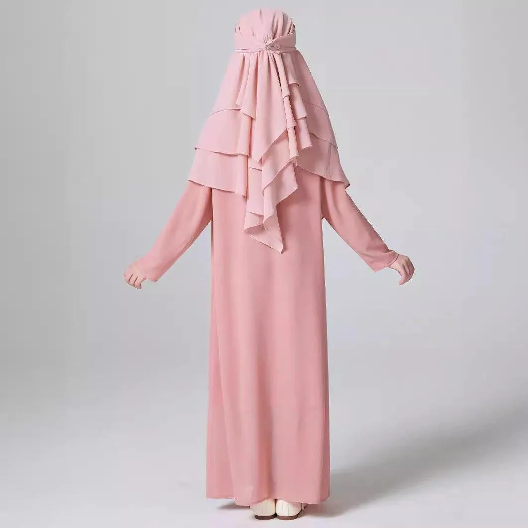 MKG006 Children's Three Layered Pink Chiffon Hijab