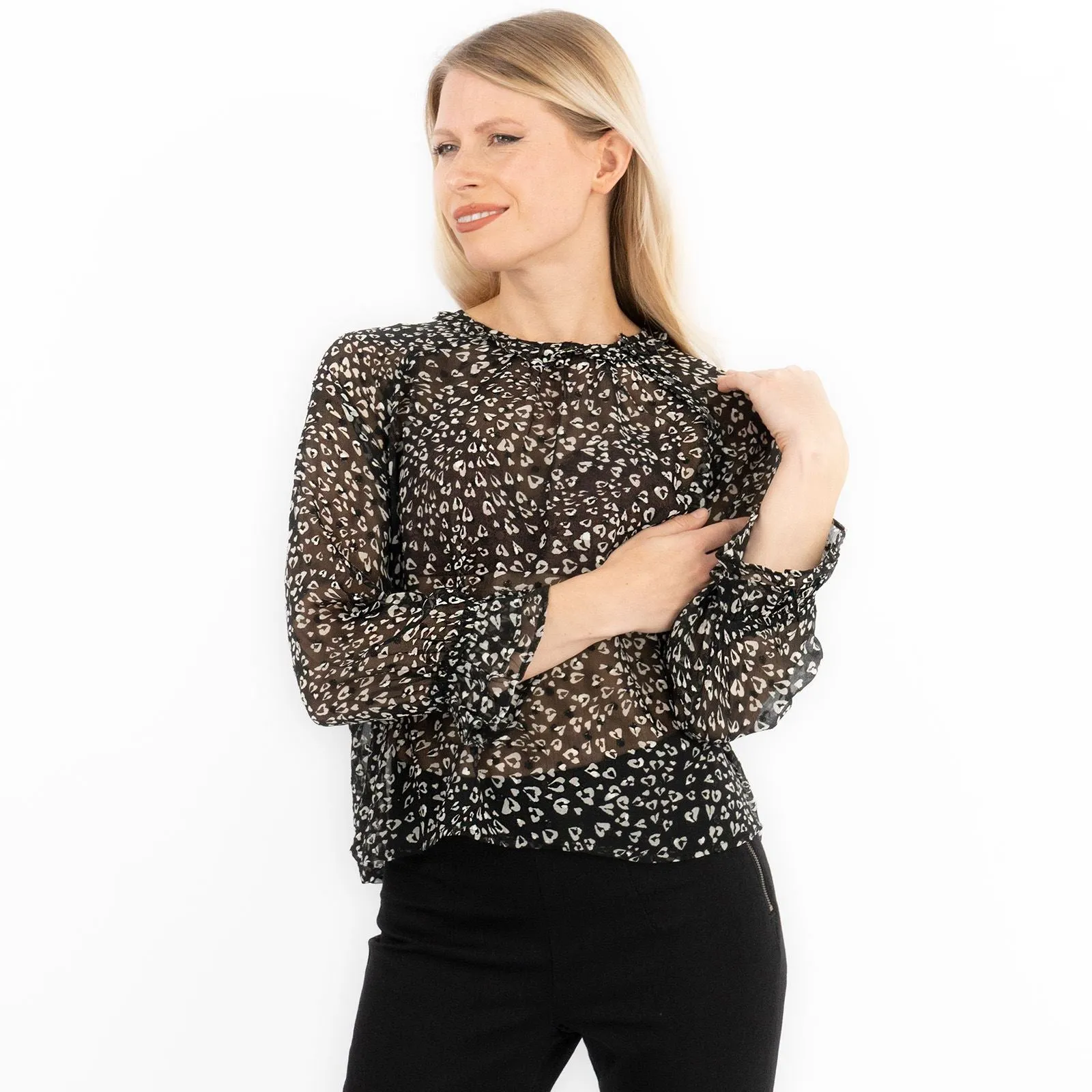 Next Floral Black Chiffon Long Sleeve Top