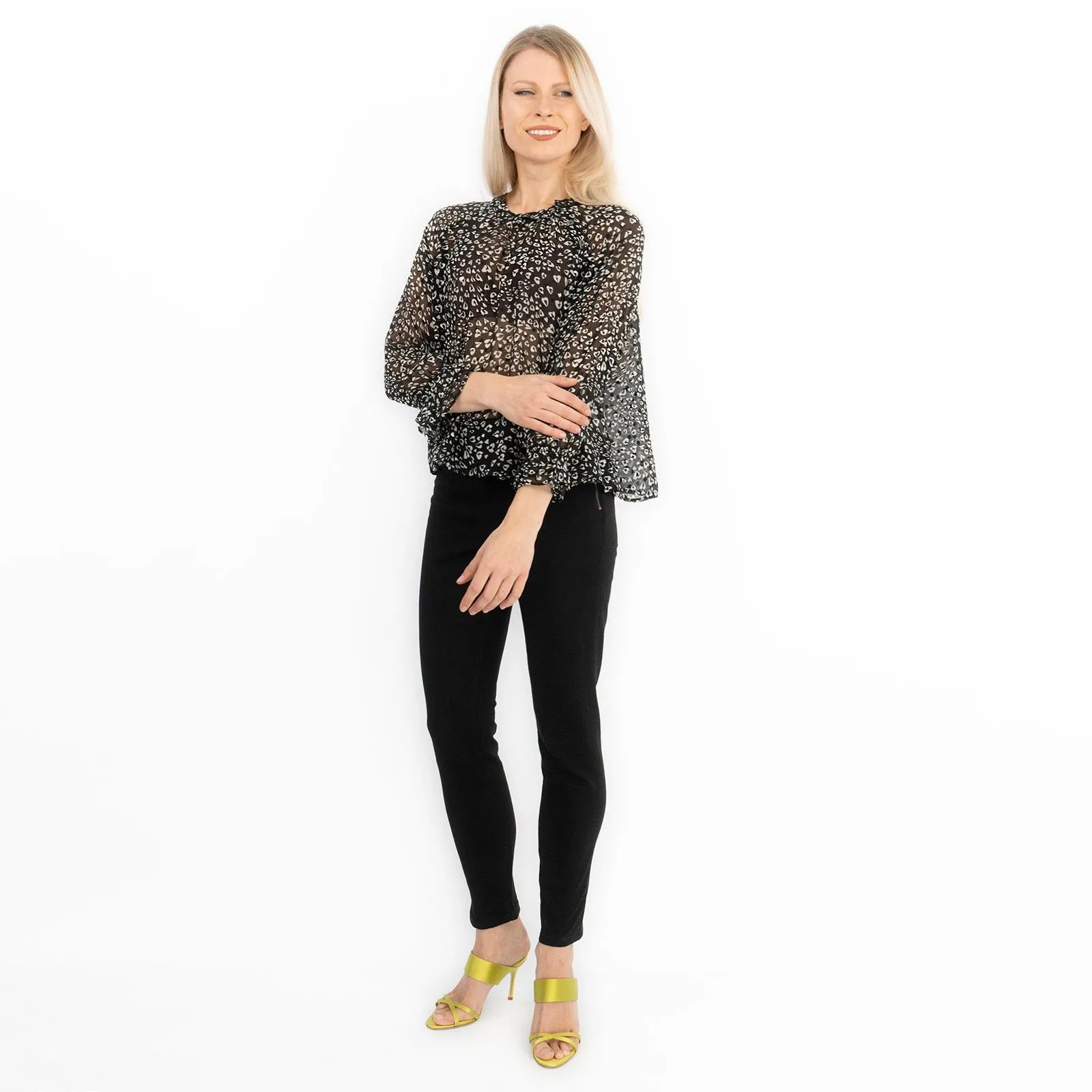 Next Floral Black Chiffon Long Sleeve Top