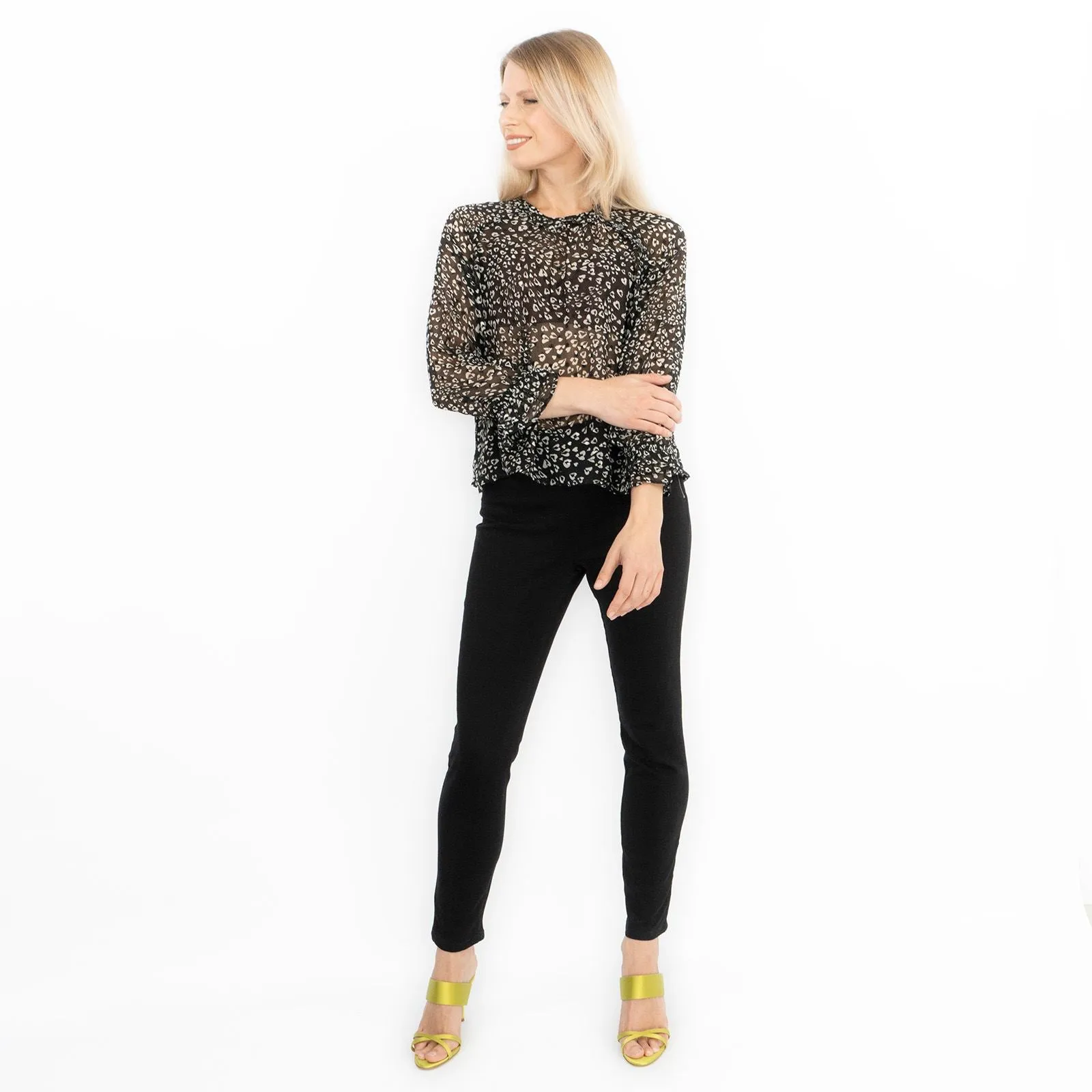 Next Floral Black Chiffon Long Sleeve Top
