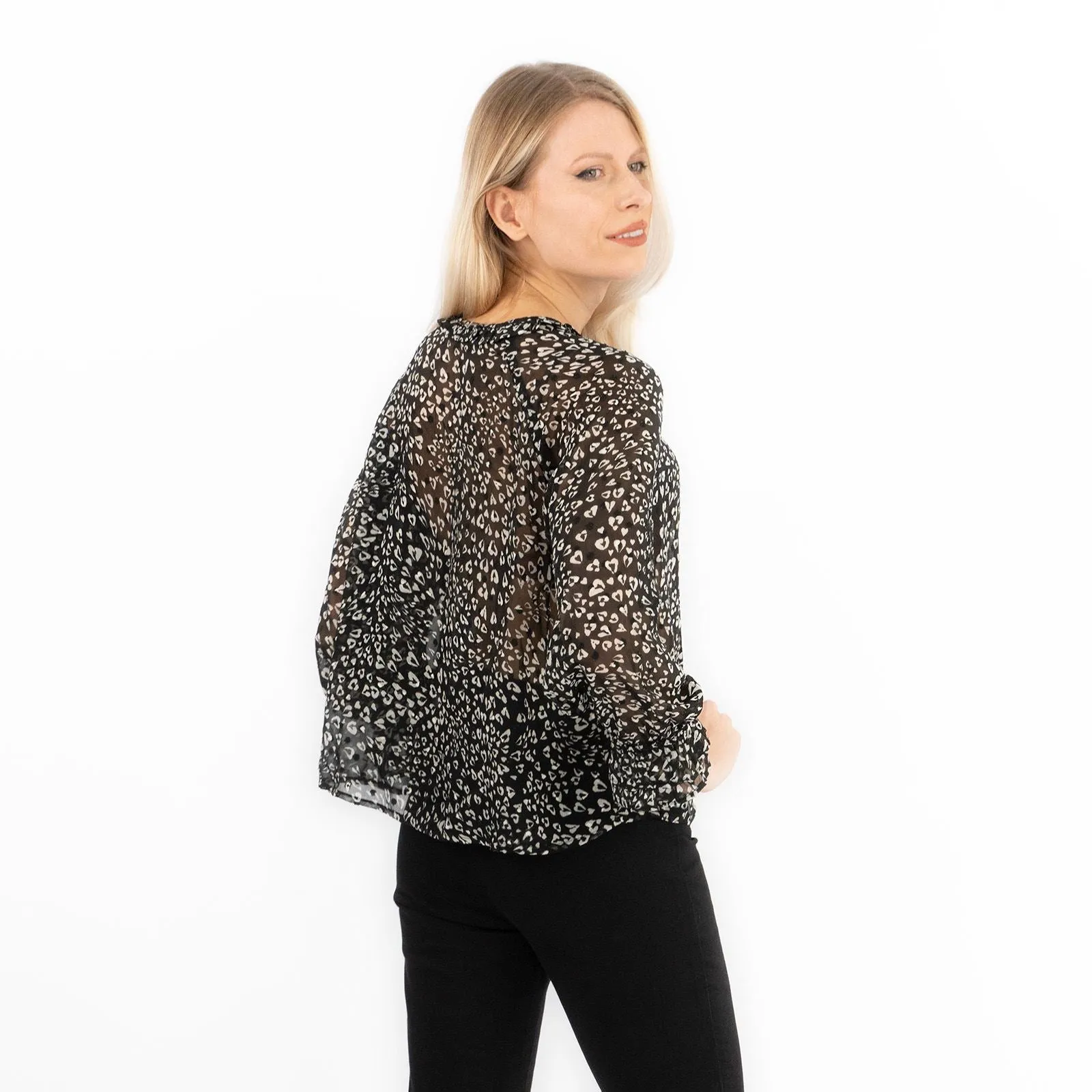 Next Floral Black Chiffon Long Sleeve Top