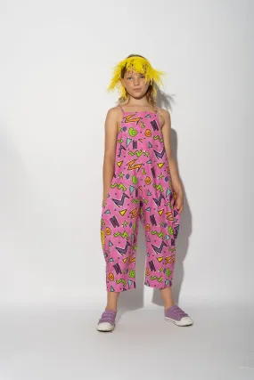 PINK SQUIGGLE PRINT BALLOON JUMPSUIT