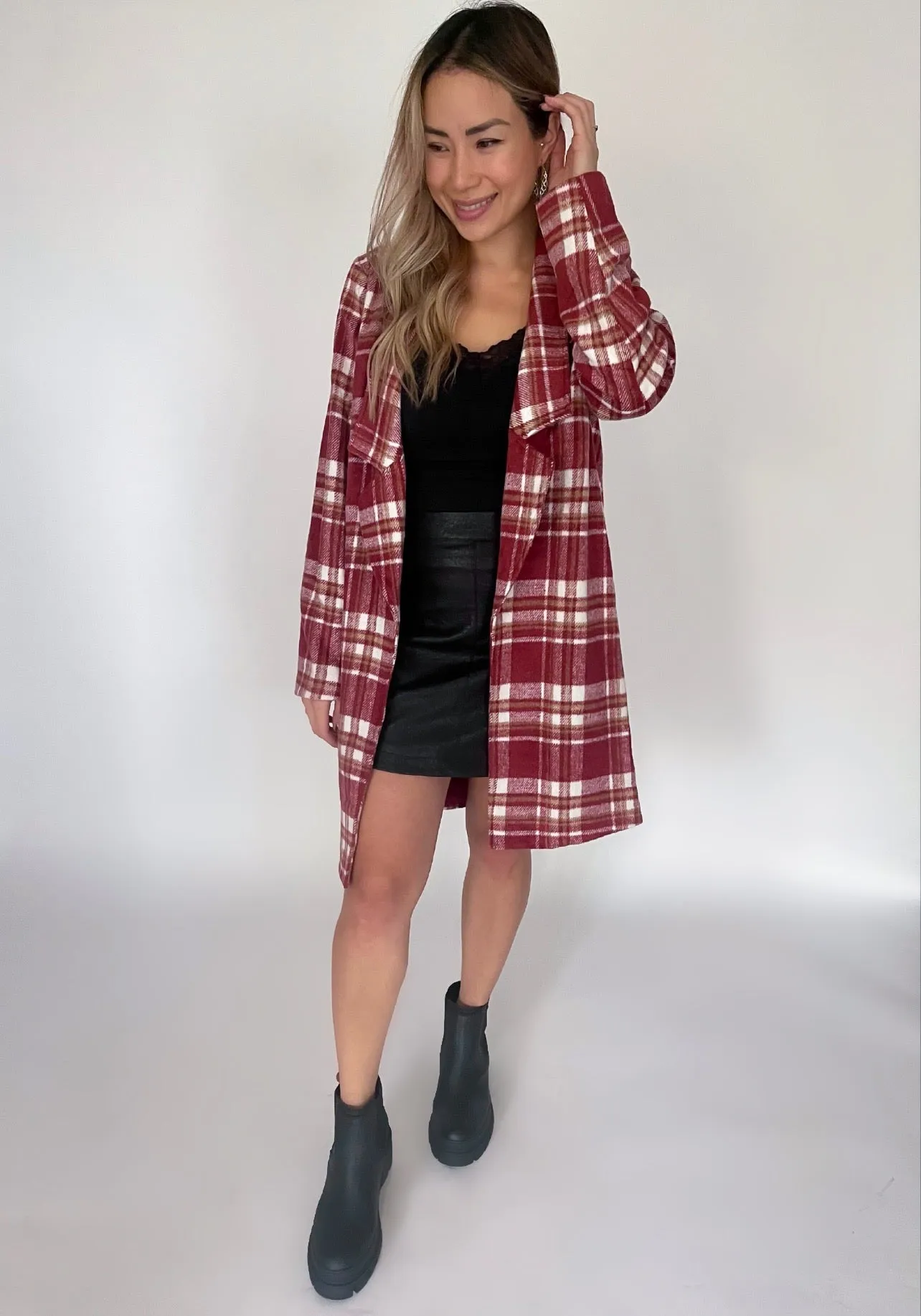Plaid open front Jacket