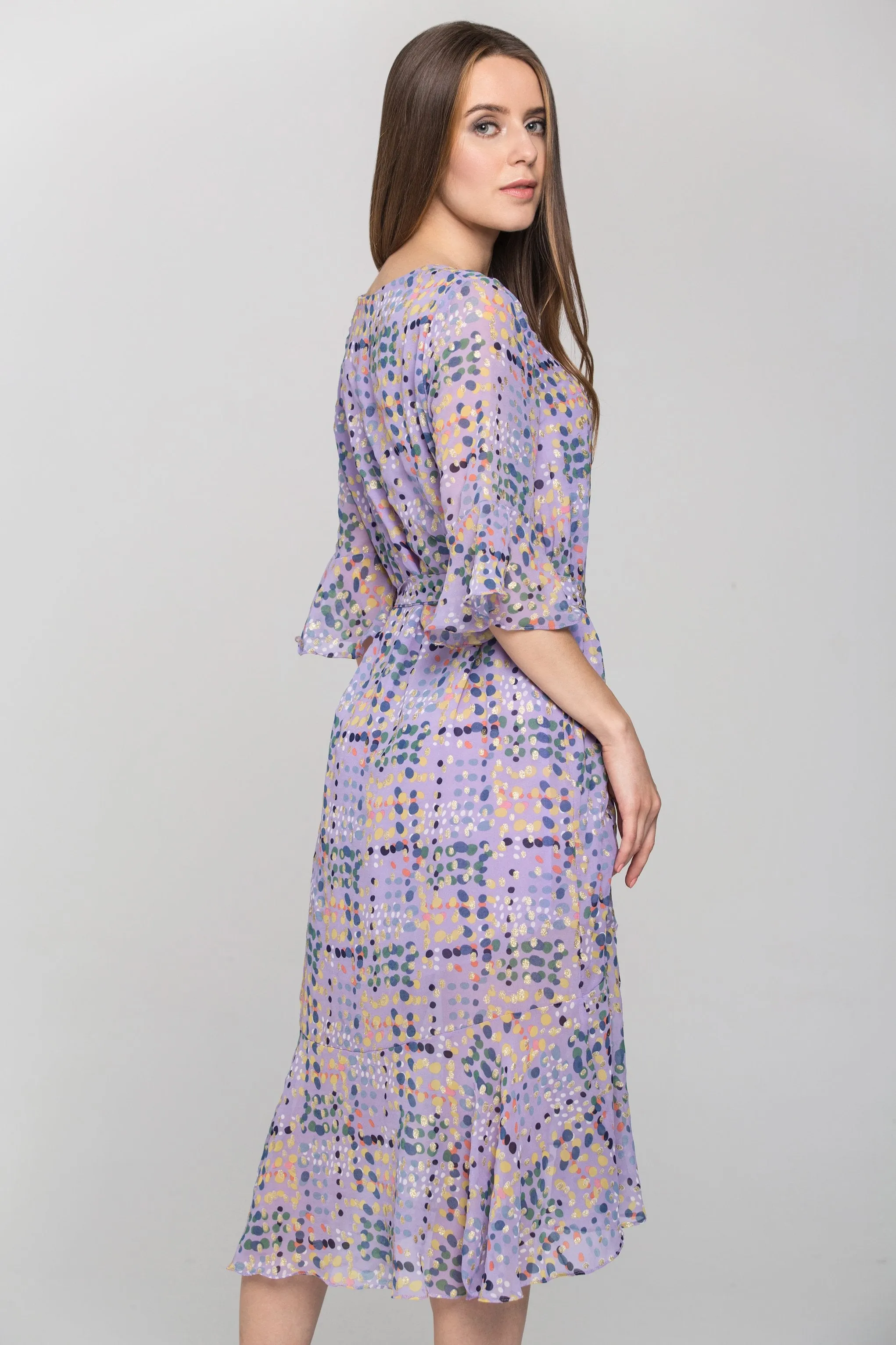 Purple Water Color Chiffon Midi Dress