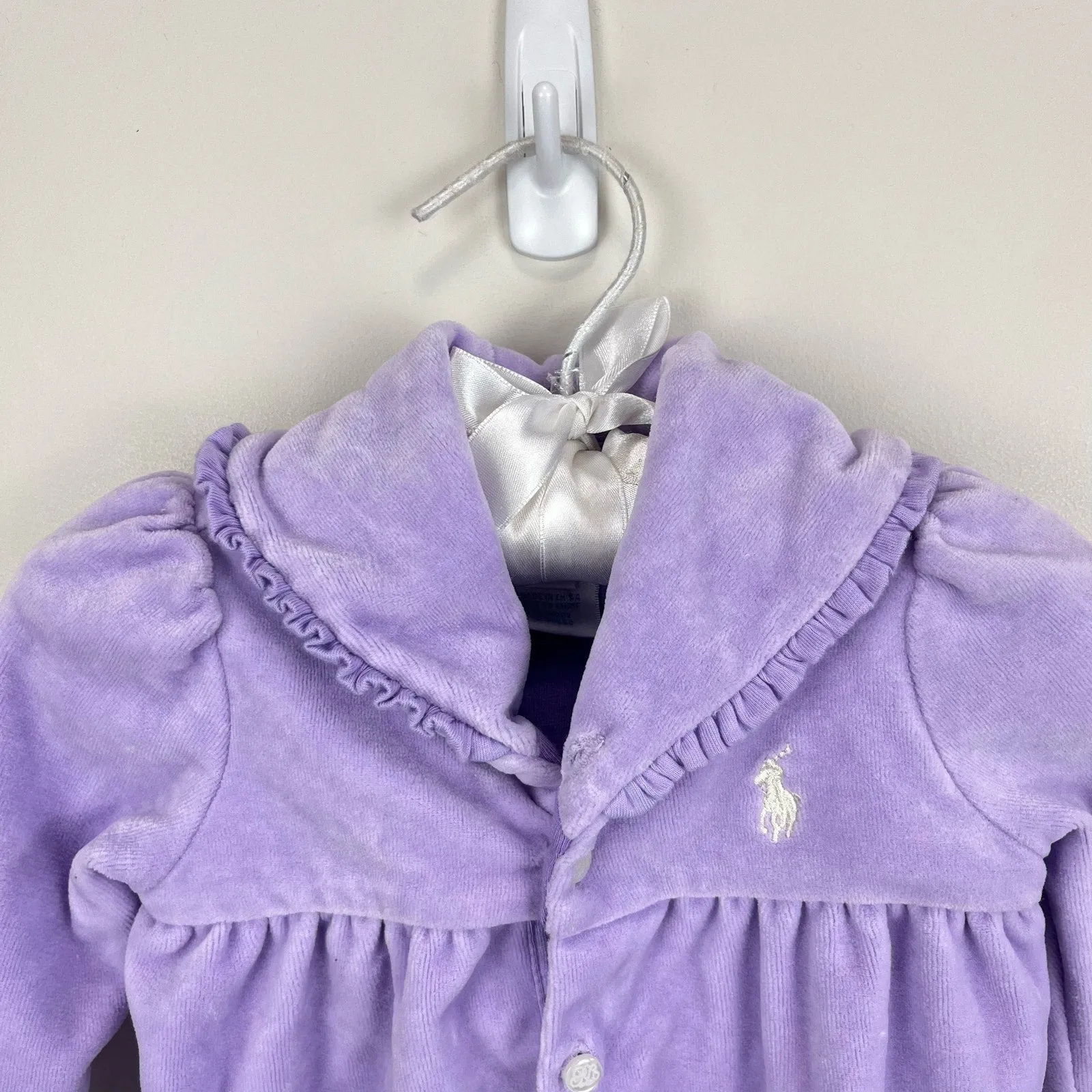 Ralph Lauren Velour Ruffle Shawl-Collar Footed Coverall 3 Months NWT