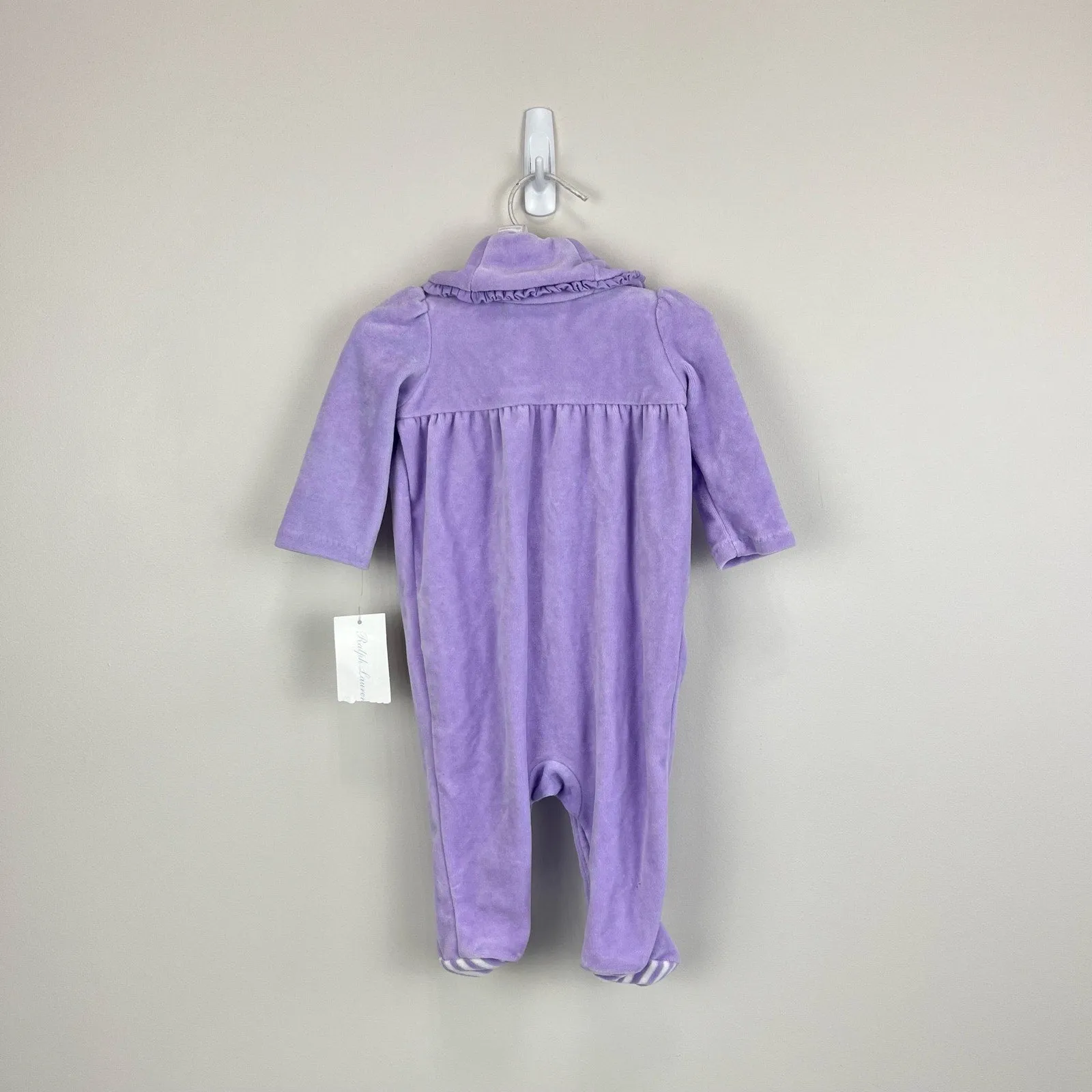 Ralph Lauren Velour Ruffle Shawl-Collar Footed Coverall 3 Months NWT