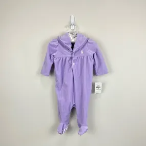 Ralph Lauren Velour Ruffle Shawl-Collar Footed Coverall 3 Months NWT
