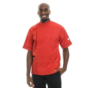 Stylish Red Kitchen Coat with Short or Long Sleeves and Gray Piping - MANELLI