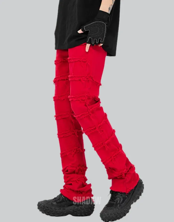 Red Stacked Jeans Mens