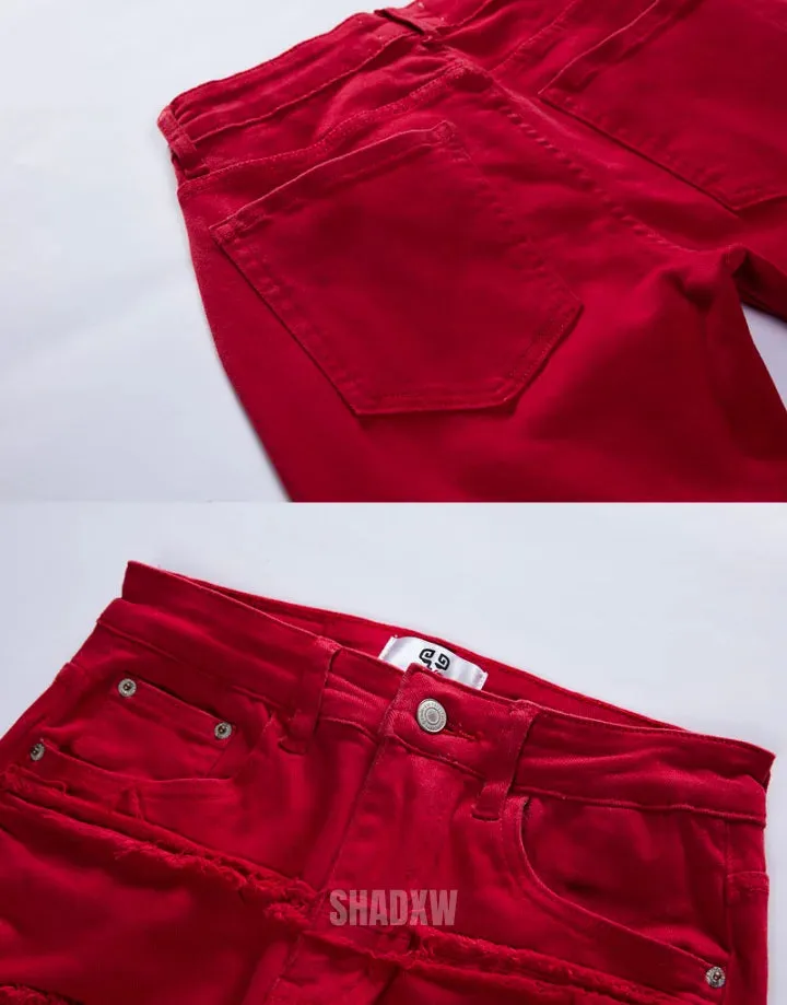 Red Stacked Jeans Mens