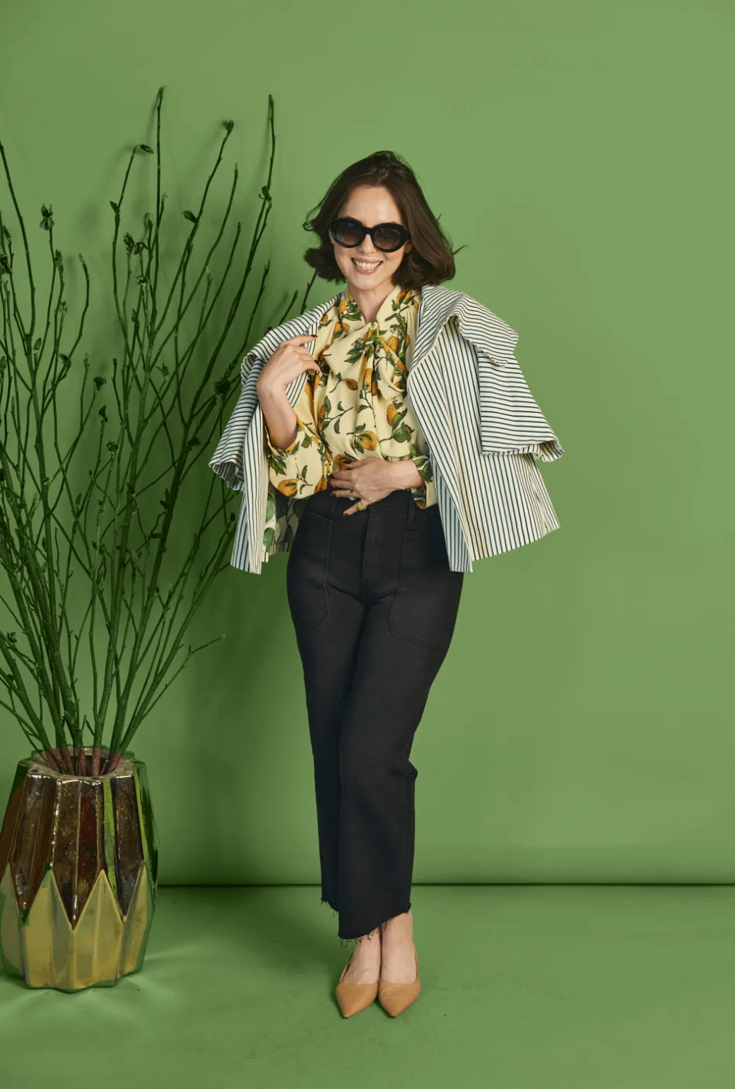 SAMPLE - Cropped Car Coat - Forest Stripe