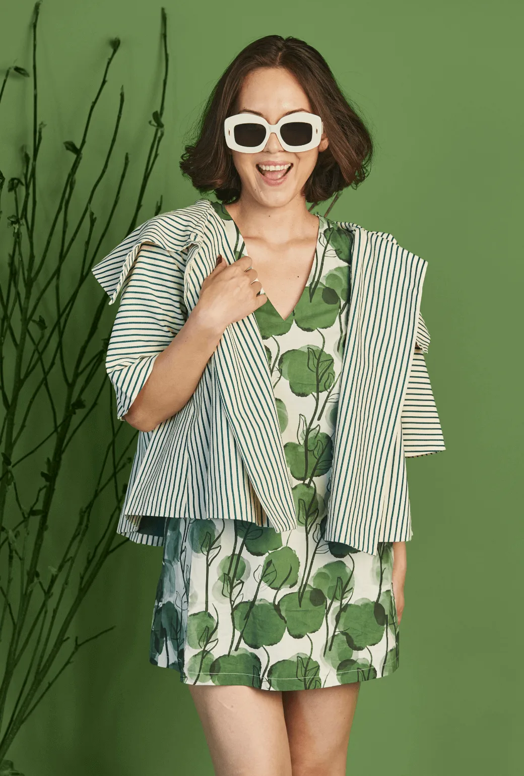 SAMPLE - Cropped Car Coat - Forest Stripe