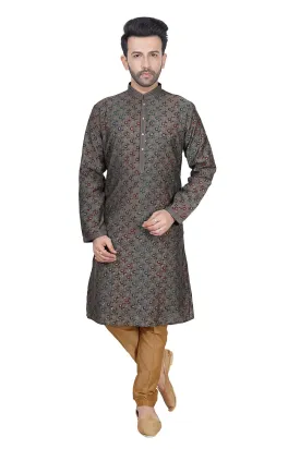Stone grey printed men kurta