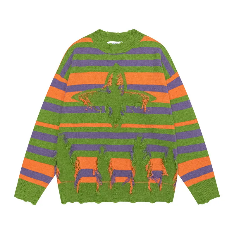 Tassel Groove | Oversized Hip Hop Tassel Stripes Jumper