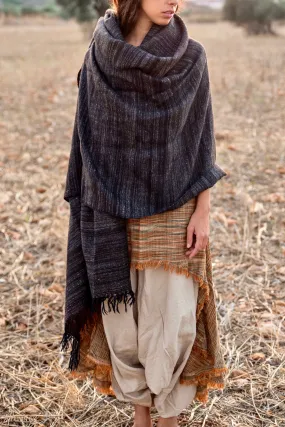 Traditional Yak Wool Shawl • Handwoven Hand-spun Wrap Around