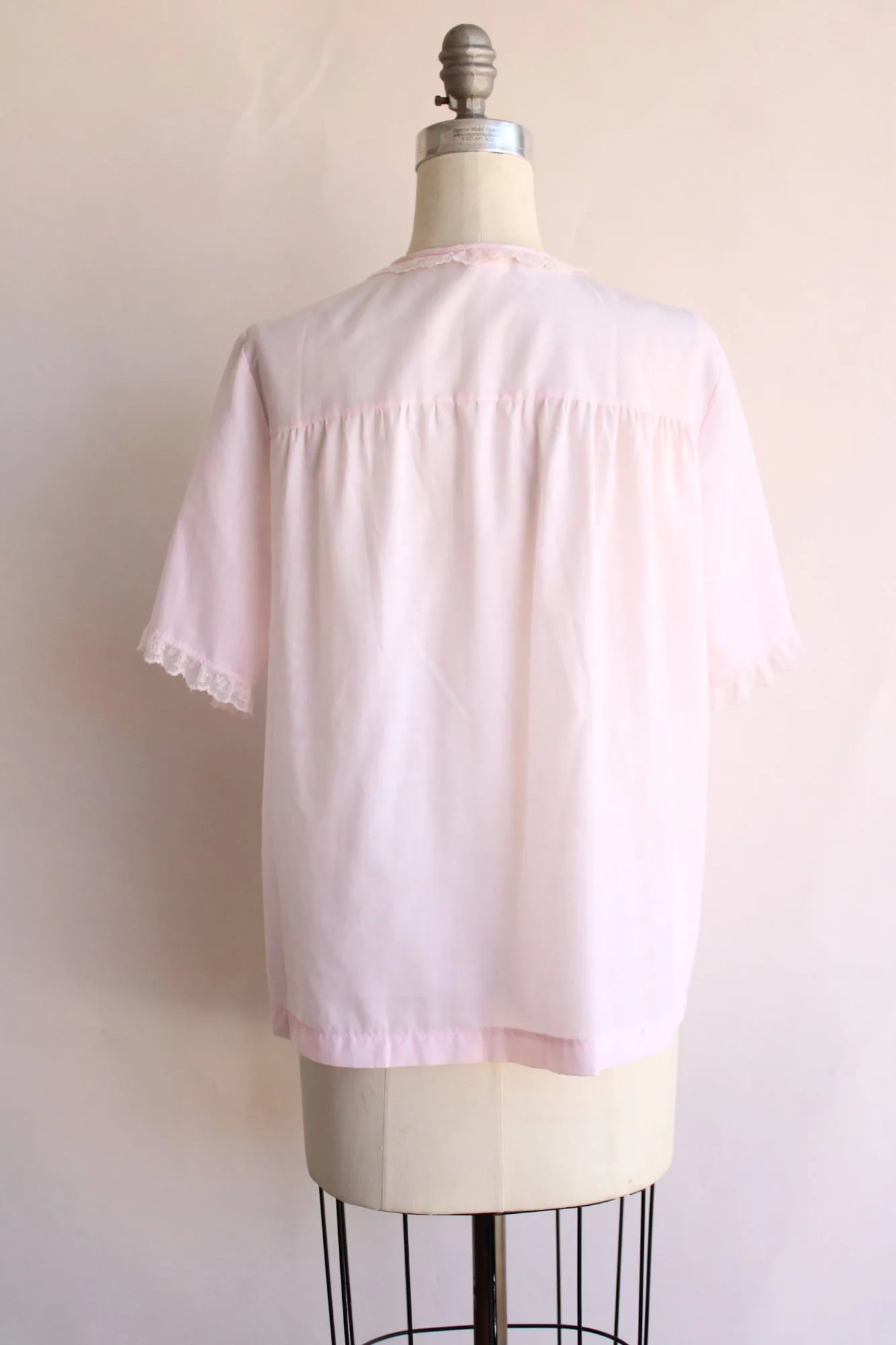 Vintage 1970s Sears Pink Floral Embroidered PJ Top