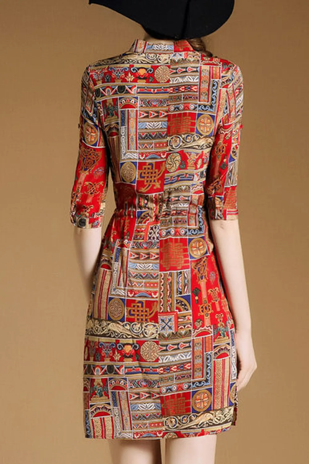 Women Mid-Length Short Sleeve V-Neck Tremendous Printed Pattern Summer A-Line Casual Dress - C8925ZWD