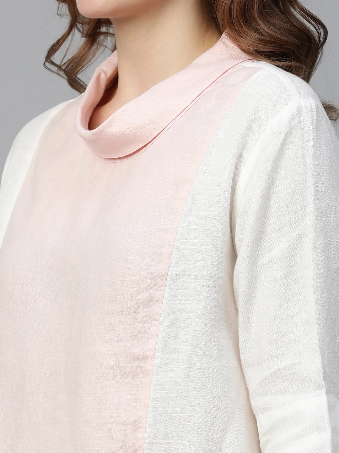 Women's White A Linen Regular Fit Blouse