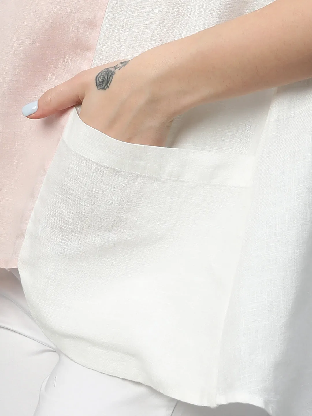 Women's White A Linen Regular Fit Blouse