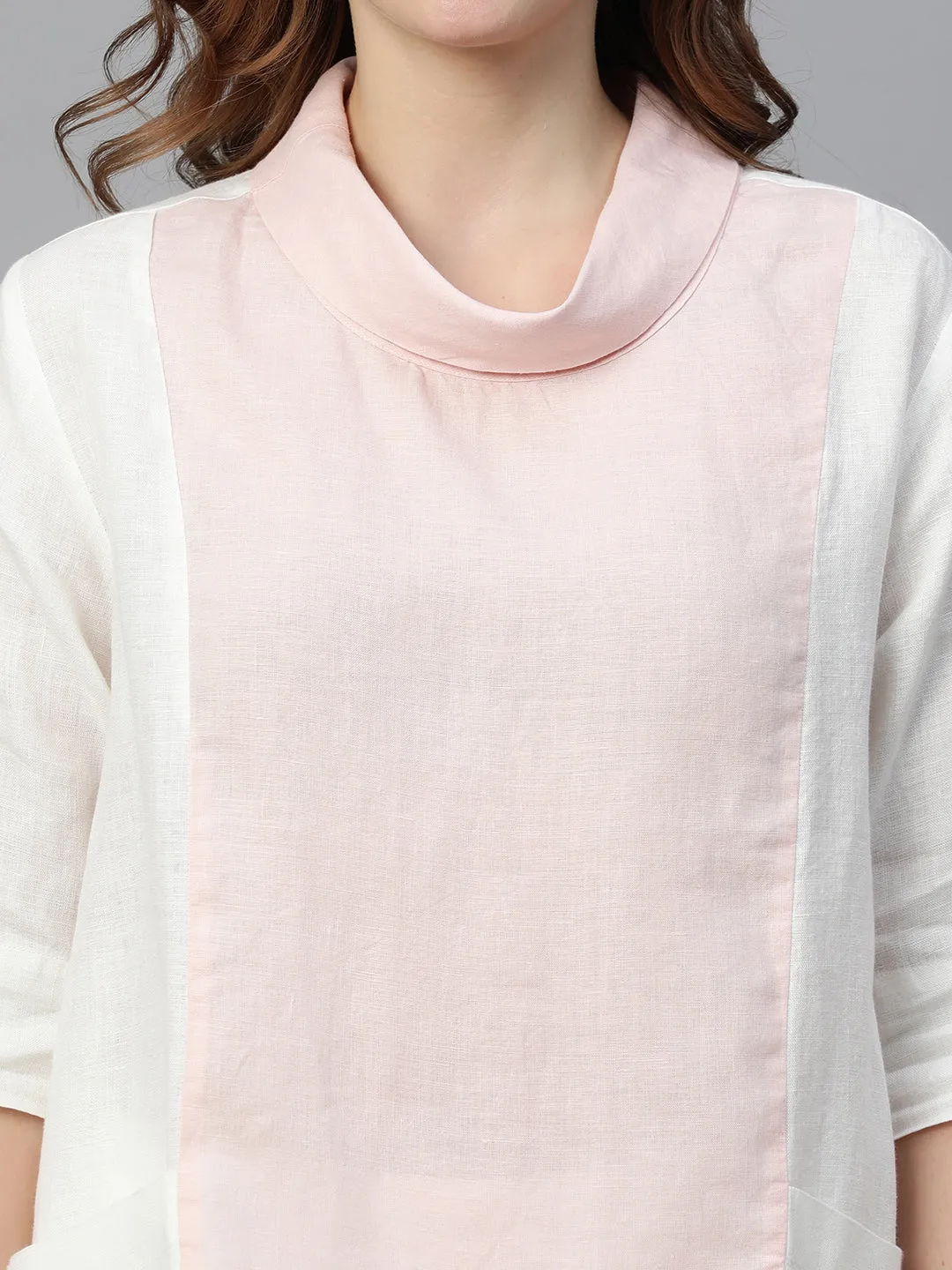 Women's White A Linen Regular Fit Blouse